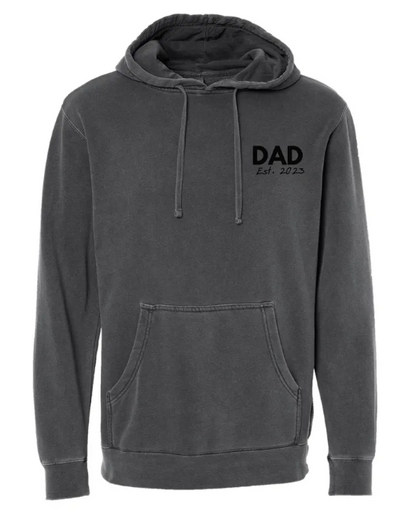 Dad, Grandpa, or Custom Word & Date Embroidered Pigment Hooded Sweatshirt