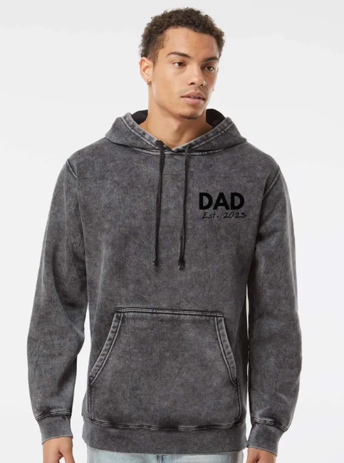 Dad, Grandpa, or Custom Word & Date Embroidered Midweight Mineral Wash Hooded Sweatshirt