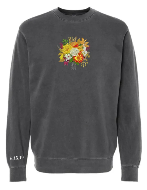 Custom Bridal Wedding Bouquet Embroidered Crewneck Sweatshirt