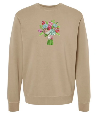 Custom Bridal Wedding Bouquet Embroidered Crewneck Sweatshirt