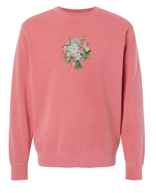 Custom Bridal Wedding Bouquet Embroidered Crewneck Sweatshirt