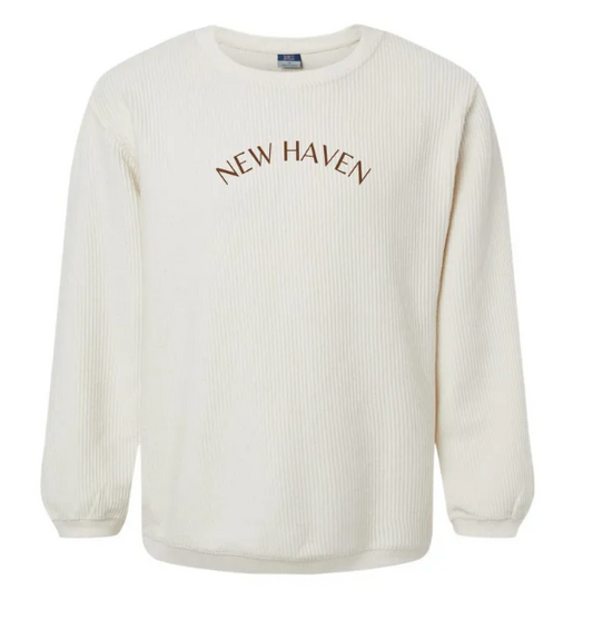 Custom City Embroidered Ivory Corded Crewneck Sweatshirt