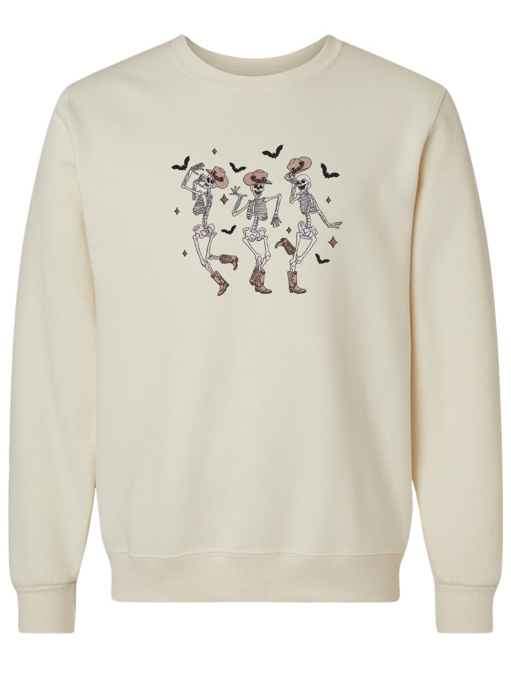 Dancing Skeleton Cowgirls Embroidered Eco Crewneck Sweatshirt