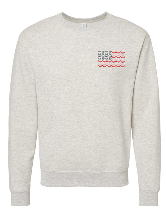 American Flag Coquette Embroidered Oatmeal Heather Crewneck Sweatshirt