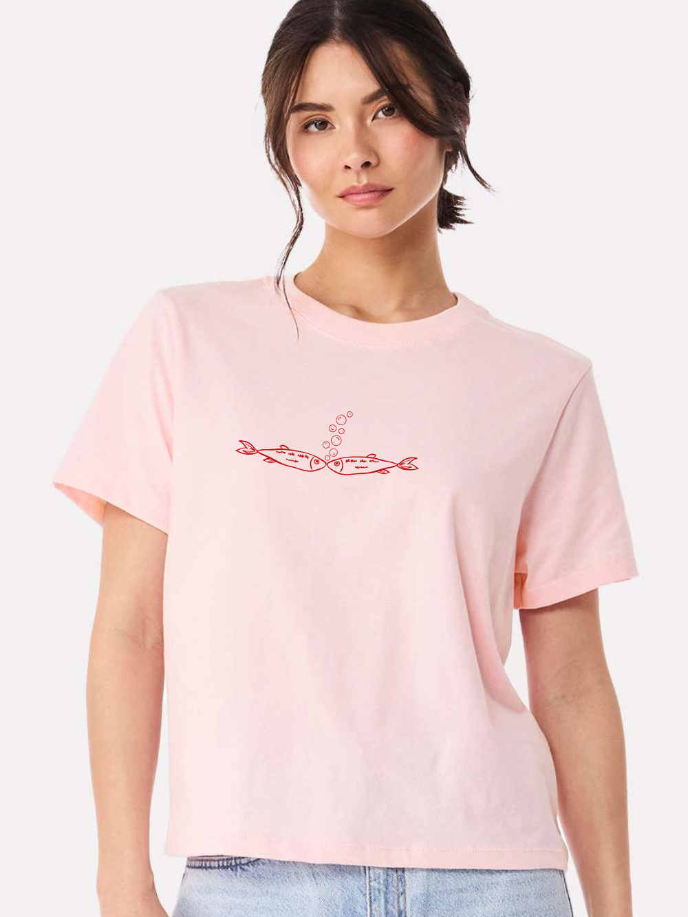 Sardine Love Embroidered Garment Dyed Women's Boxy Tee