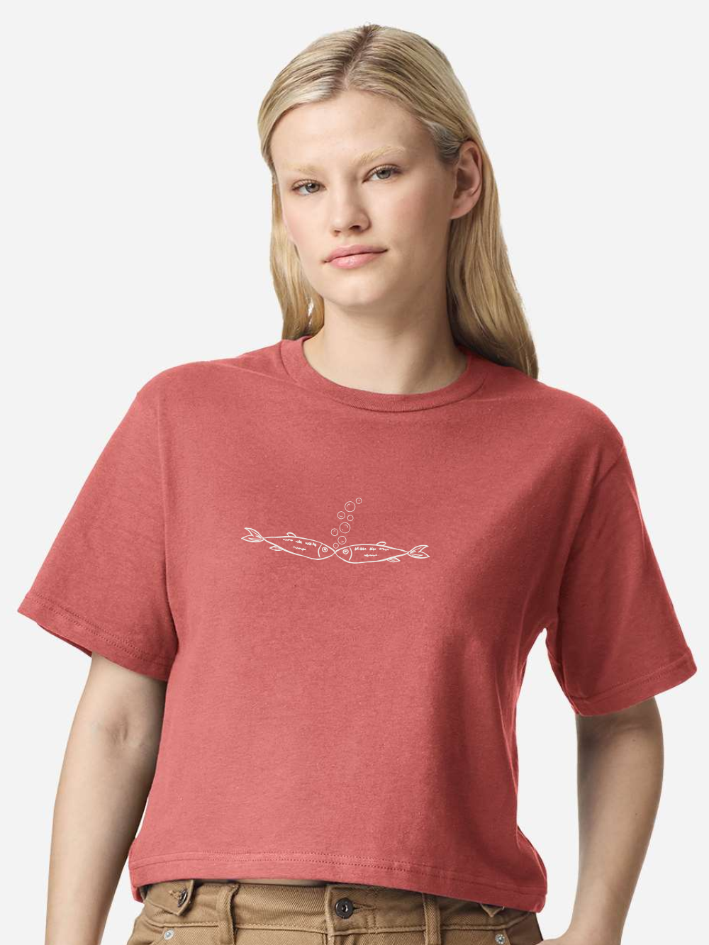 Sardine Love Embroidered Garment Dyed Women's Boxy Tee