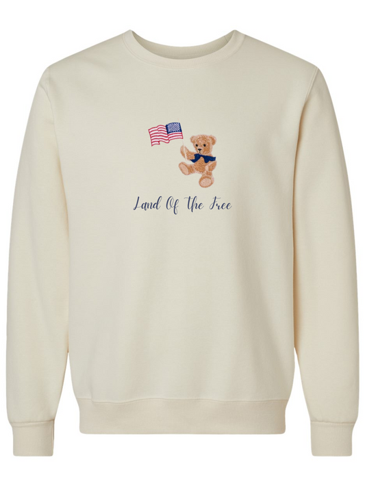Patriotic Teddy Bear Embroidered American Flag Crewneck Sweatshirt