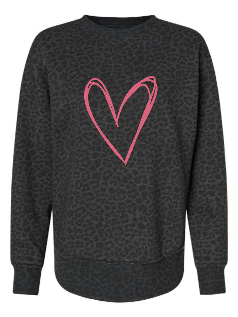 Heart Doodle Black Leopard Printed Weekend Crewneck