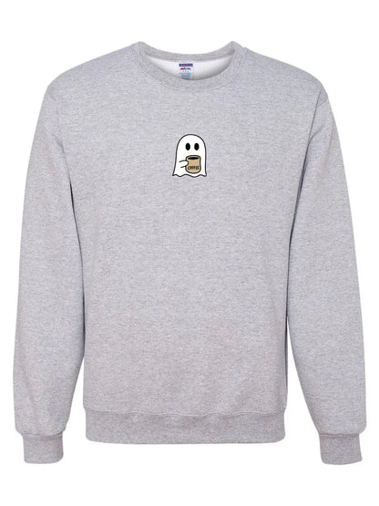 Ghost Drinking Coffee Embroidered Crewneck Unisex Fall Halloween Basic Sweatshirt