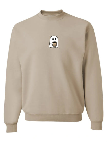 Ghost Drinking Coffee Embroidered Crewneck Unisex Fall Halloween Basic Sweatshirt