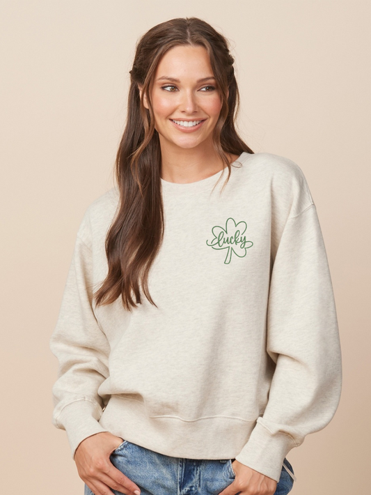 Lucky Embroidered Ladies Boxy Crew