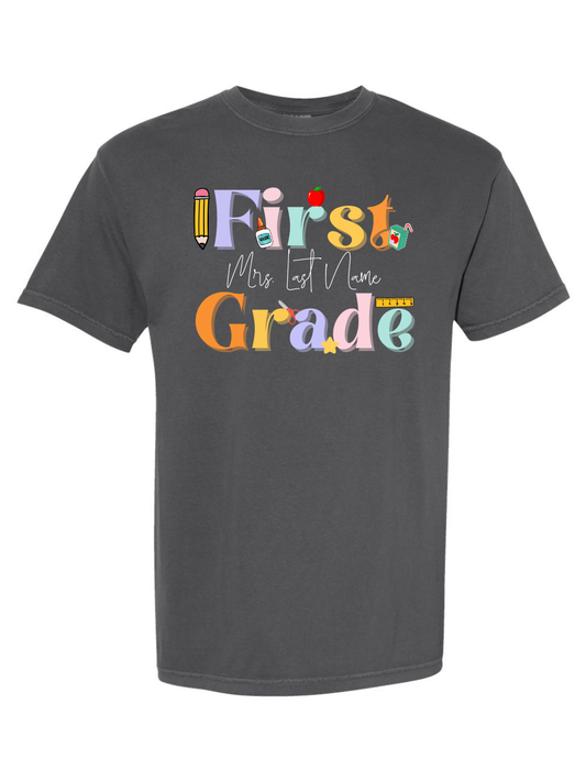 Custom Name & Grade School Supplies Comfort Colors Graphic T-Shirt