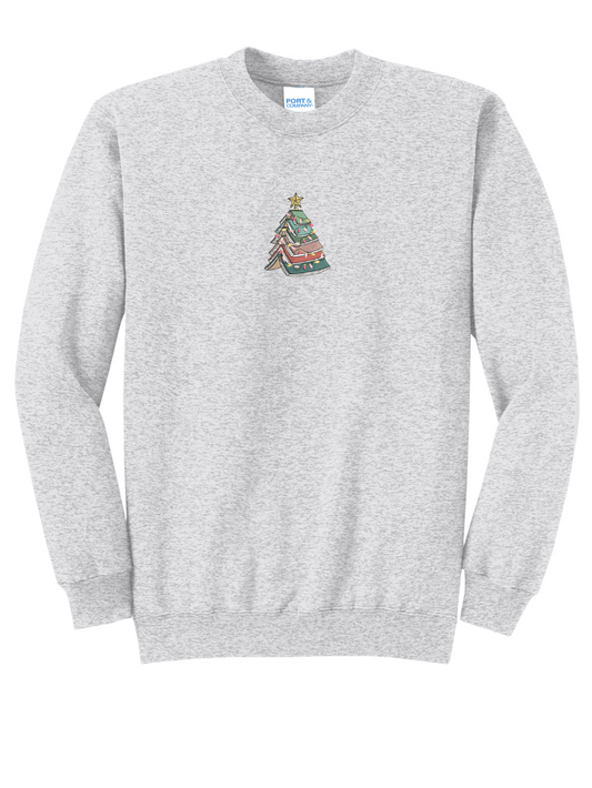 Book Christmas Tree Embroidered Crewneck Sweatshirt