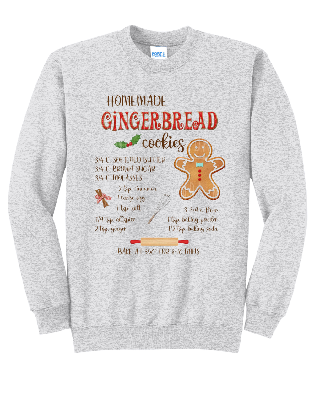 Gingerbread Cookies Recipe Graphic Crewneck Sweatshirt