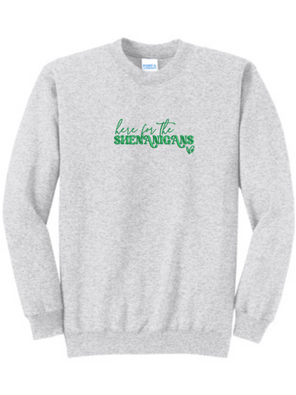 Here for the Shenanigans Embroidered Crewneck Sweatshirt