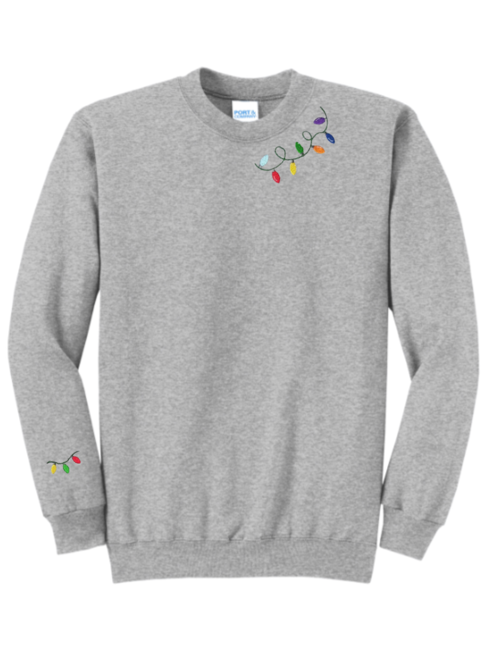 Christmas Lights Collar & Sleeve Embroidered Crewneck Sweatshirt