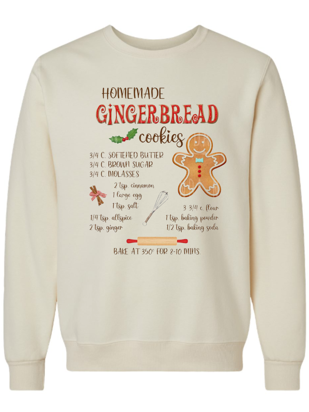 Gingerbread Cookies Recipe Graphic Washed Crewneck Sweatshirt