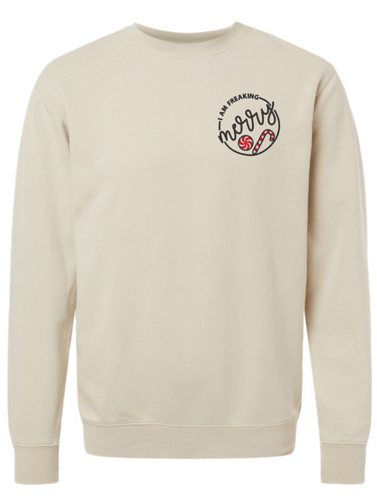 I Am Freaking Merry Embroidered Washed Crewneck Sweatshirt