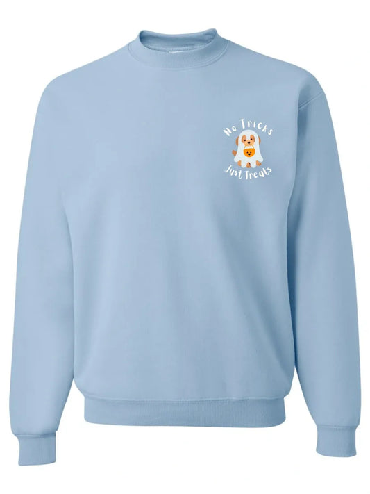 No Tricks Just Treats Puppy Halloween Embroidered Crewneck Fall Sweatshirt