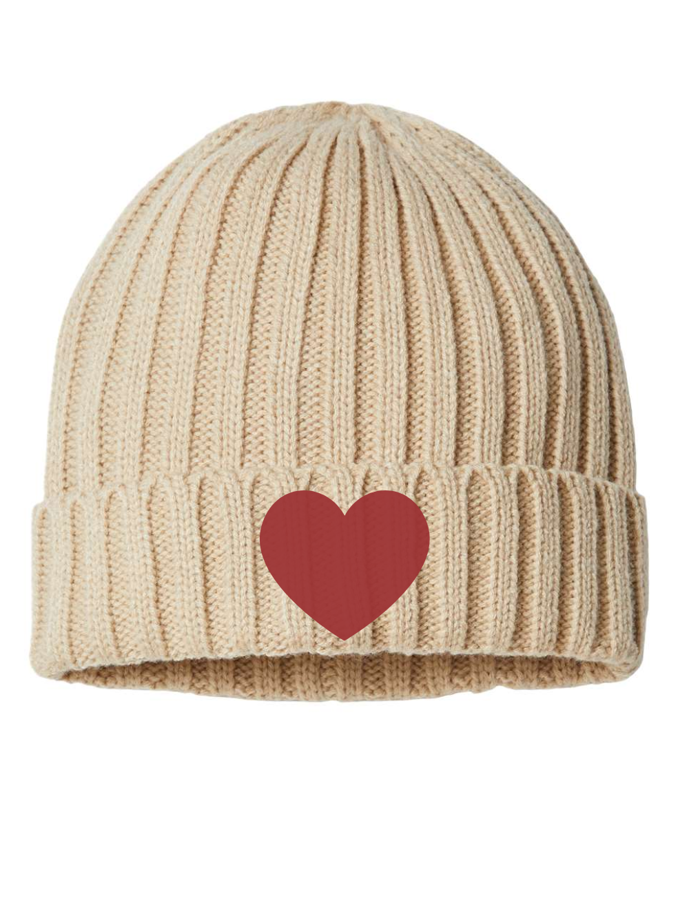 Heart Embroidered Sustainable Cable Knit Cuffed Beanie