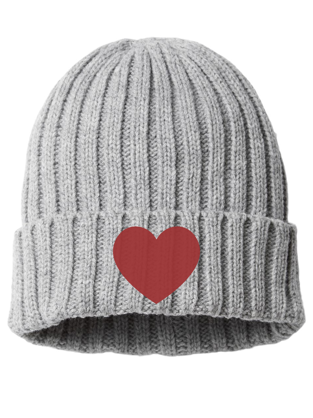 Heart Embroidered Sustainable Cable Knit Cuffed Beanie