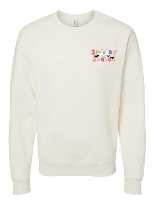 Spooky Season Ghost & Flowers Embroidered Fall Crewneck Sweatshirt