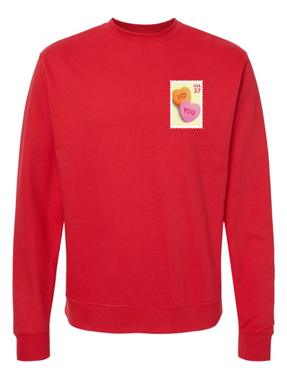 Heart Candy Stamp Embroidered Fleece Crewneck Sweatshirt