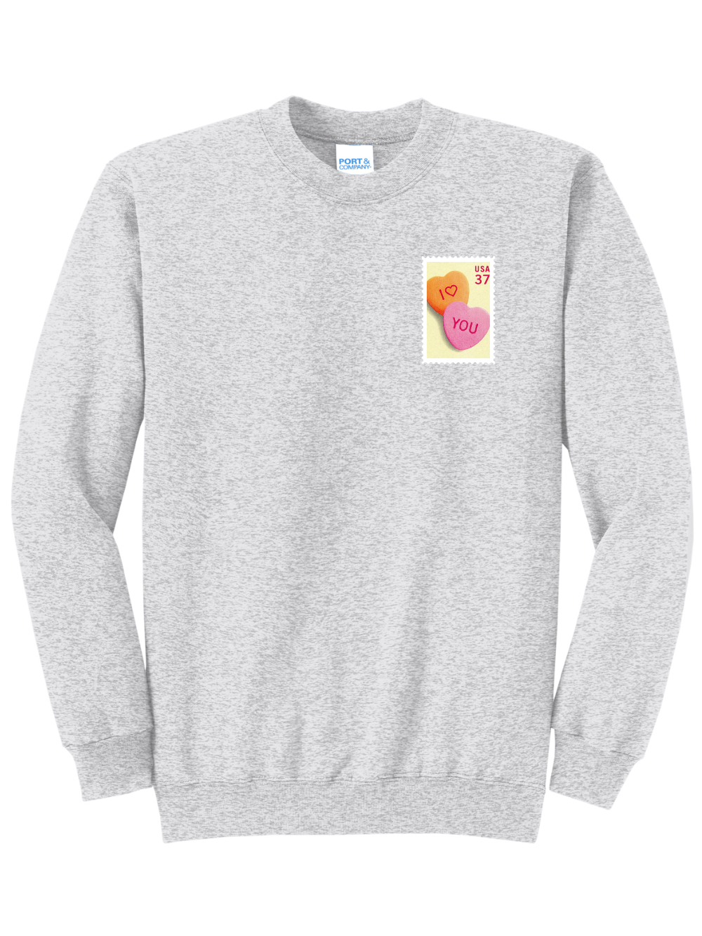 Heart Candy Stamp Embroidered Fleece Crewneck Sweatshirt