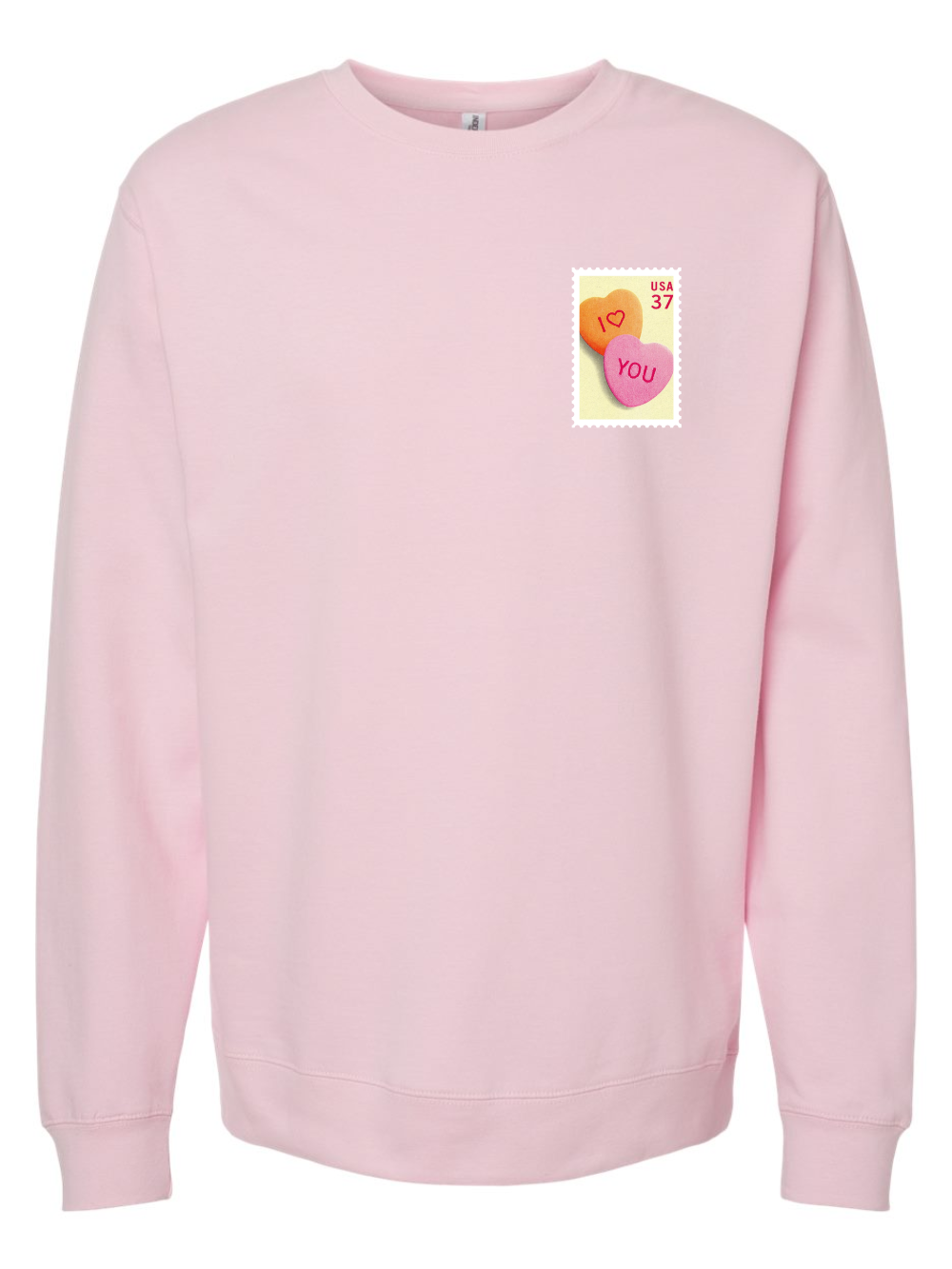 Heart Candy Stamp Embroidered Fleece Crewneck Sweatshirt